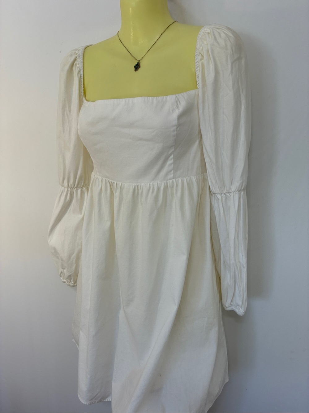 Reformation  Dress Mini White "Michaela" Square Neck Puff Sleeve Nwot 6 - Picture 4 of 7